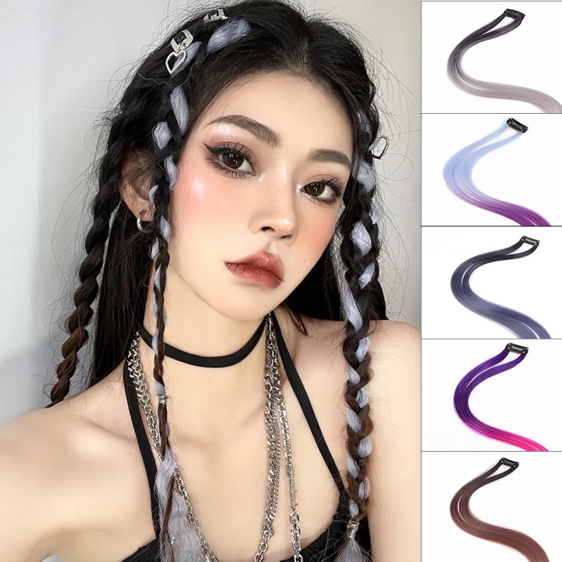 Tóc giả highlight tết bím dài xoăn tự nhiên-tóc giả 2 mảnh dài 60cm dành cho nữ