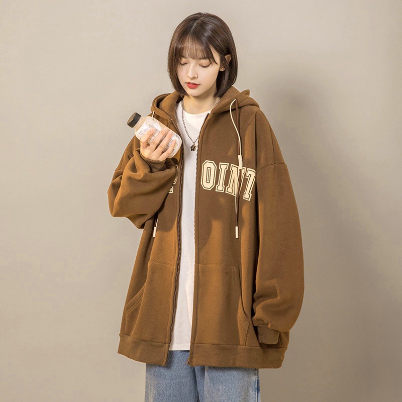 Áo khoác Hoodie Zip SUNPOINT Nam Nữ Ulzzang Unisex, Áo khoác nỉ form rộng mũ trùm đầu 2 lớp
