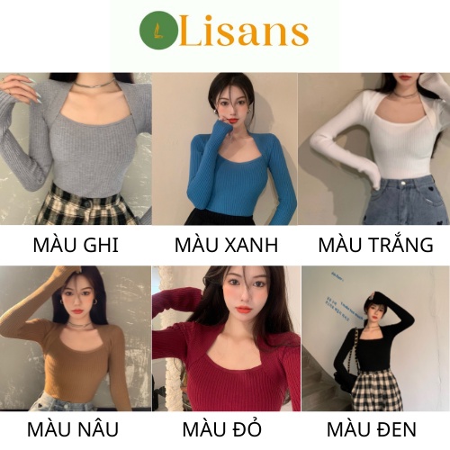 Áo len nữ cổ vuông Hàn Quốc dài tay đẹp ALN004