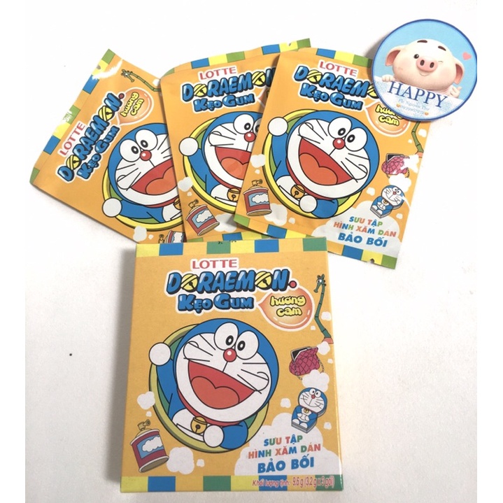 Kẹo gum thổi Lotte Doraemon hương cam 9,6g 3,2g x 3 gói