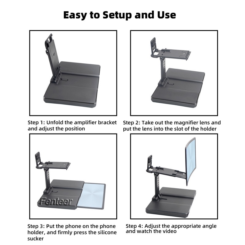 Kính Phóng Đại Màn Hình Điện Thoại 3D HD 12 Inch Viền Cong Tùy Chỉnh Màu Đen Cho Video TV