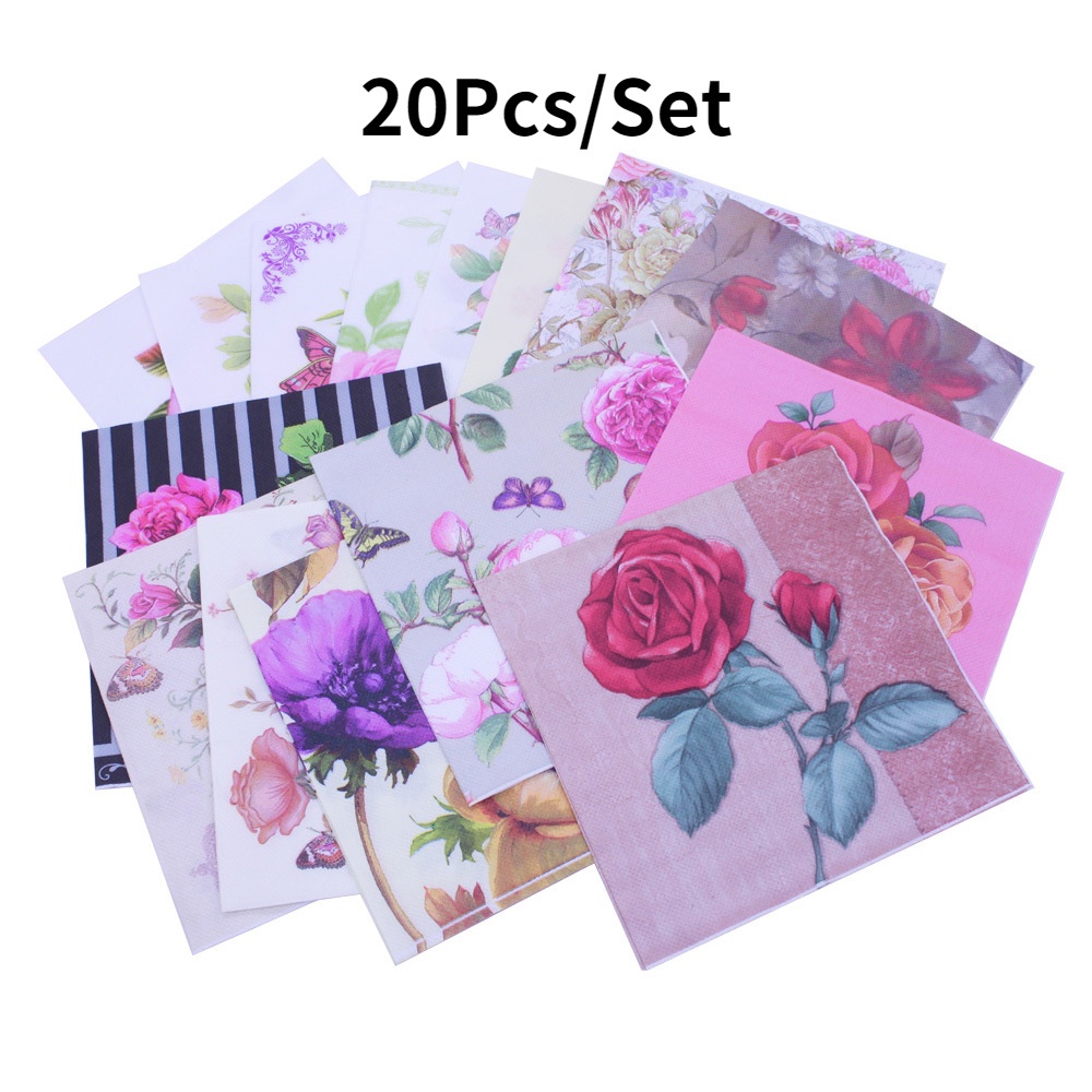 Set 20 Khăn Giấy In Hoa Trang Trí Tiệc