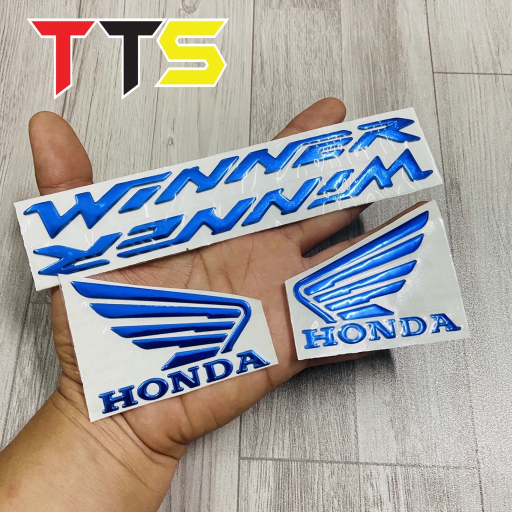 ( WINNER XANH ) Bộ tem chữ kèm logo cánh chim chất liệu nhựa dẻo mạ chrome sáng bóng