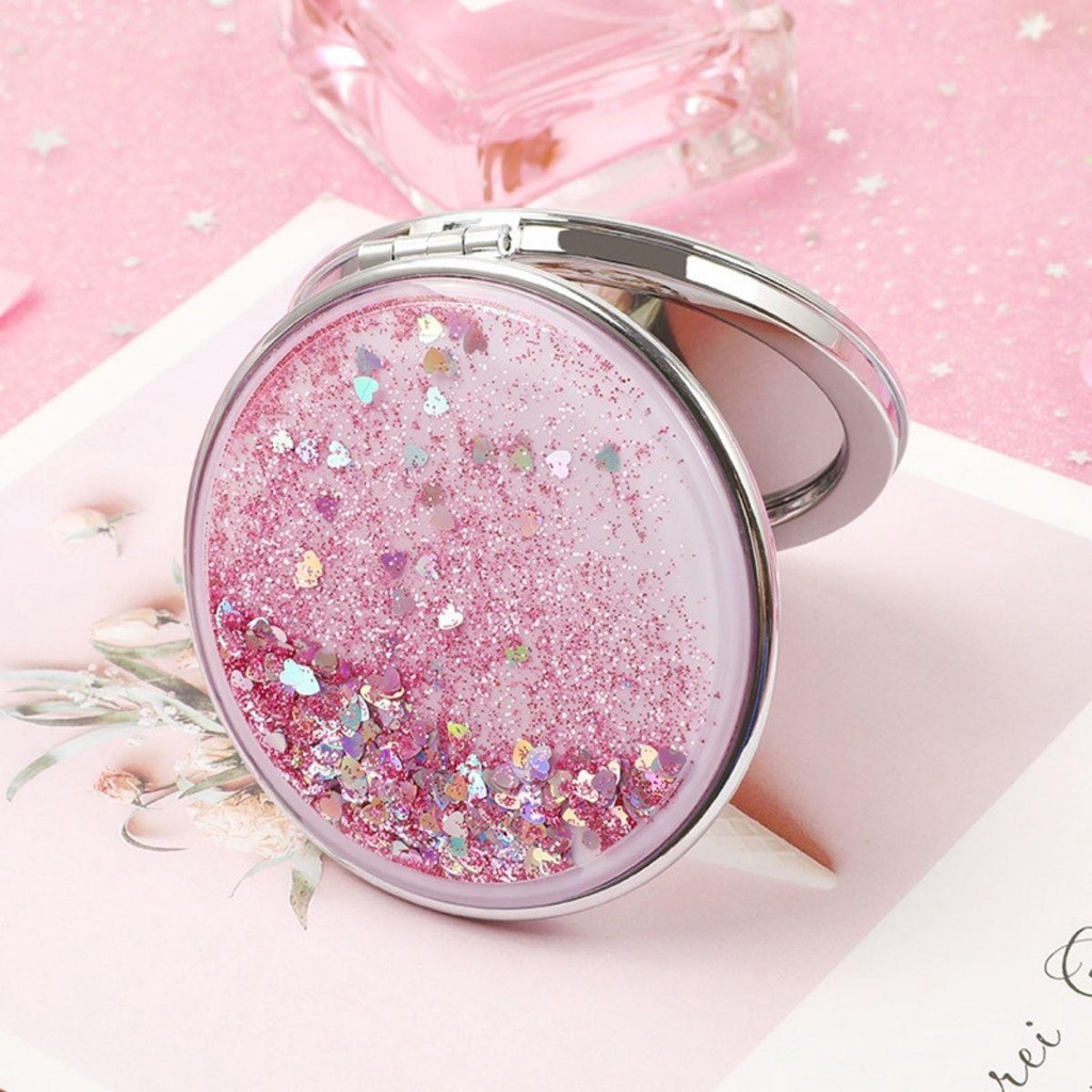 Gương Nước Nhũ Kim Tuyến 2 Mặt Cơ Bản &amp; Phóng Đại Họa Tiết Đáng Yêu VC (giao mẫu ngẫu ngiên)