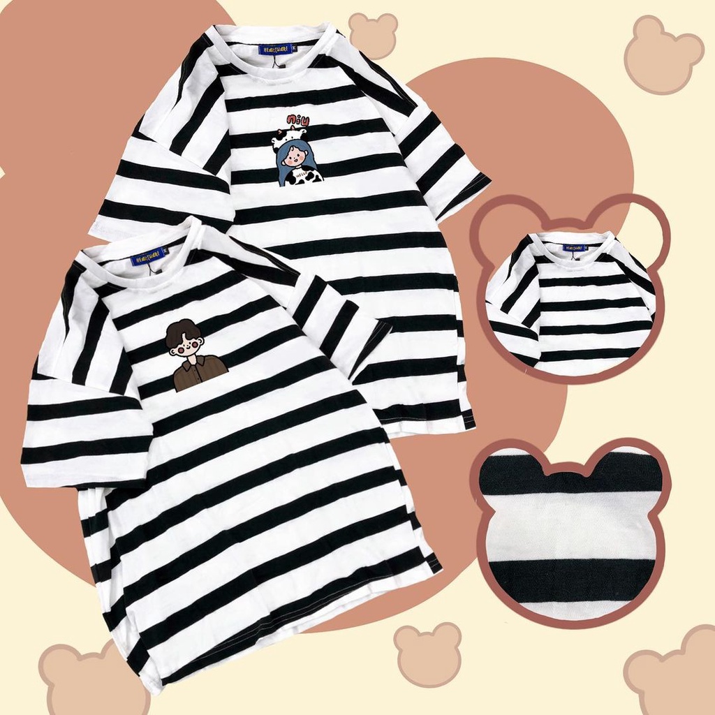 Áo thun kẻ ngang cotton MEANSTORE tee cổ tròn tay lỡ sọc phối màu pull oversize unisex form rộng nam nữ - Áo cặp đôi