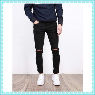 [ TOP BÁN CHẠY ] Quần Jean Nam Cao Cấp Đen Trơn Rách Gối Phong Cách Hàn Quốc Trẻ Trung VNXK _Co Dãn, Không Phai Không Xù