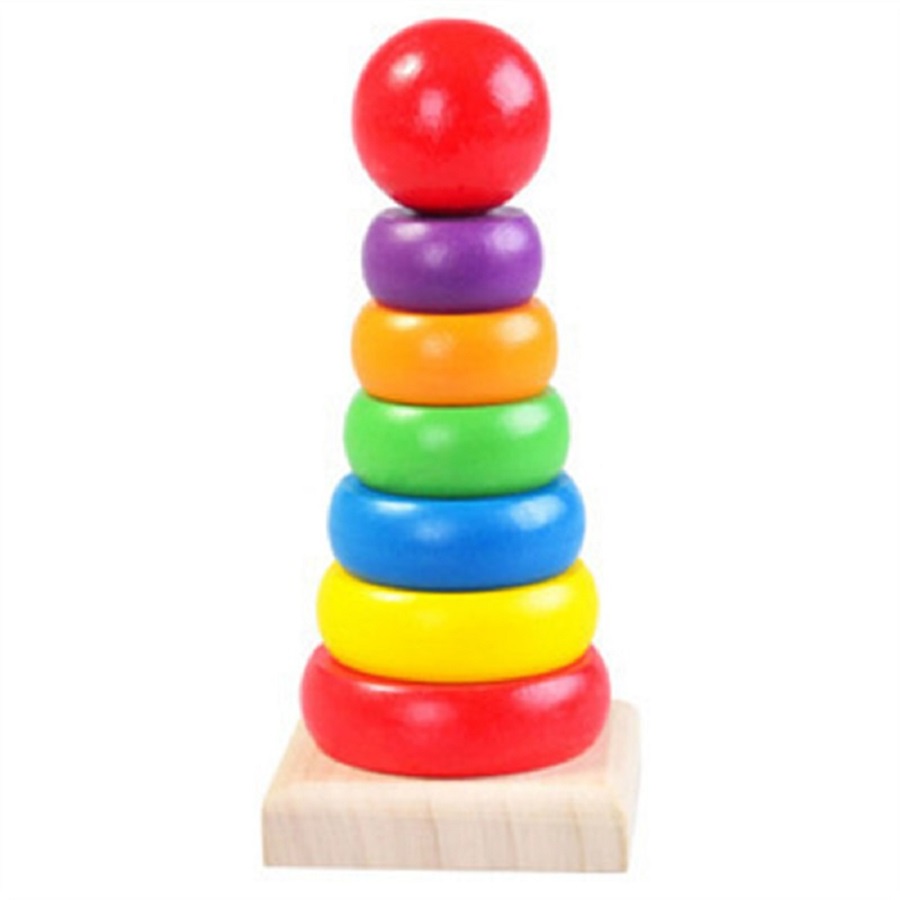 Tháp màu cầu vồng gỗ mini giúp bé nhận biết màu sắc, kích cỡ