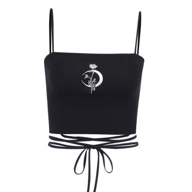 Áo Hai Dây Nữ LEOSOXS Màu Tối Thêu Hình Thủy Thủ Mặt Trang Gợi Cảm Thời Trang Ins