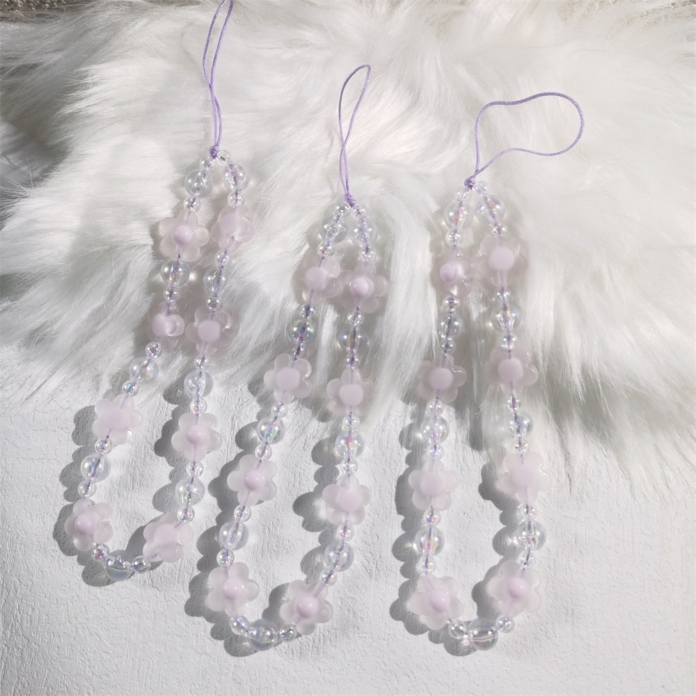 Dây Đeo Điện Thoại Acrylic Mềm Trong Suốt Chống Thất Lạc Đính Hạt Ngọc Trai Hình Hoa Màu Tím Dễ Thương