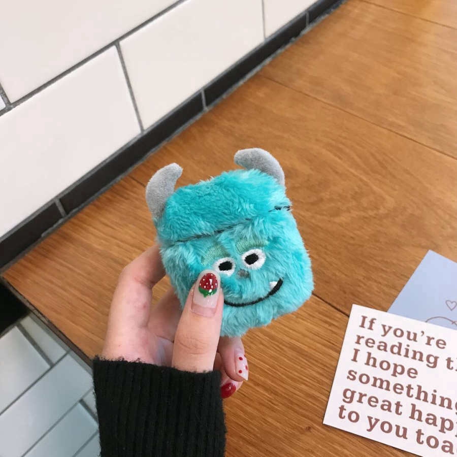 Vỏ bảo vệ hộp sạc tai nghe hình Mr.Q Sulley 3D bằng lông nhung mềm chống sốc thích hợp cho Airpods 1/2 Pro