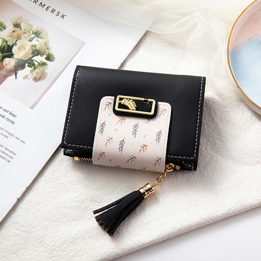 Ví Da PU Họa Tiết Lá Cây Đính Tua Rua Đơn Giản Cổ Điển Thời Trang Cho Nữ