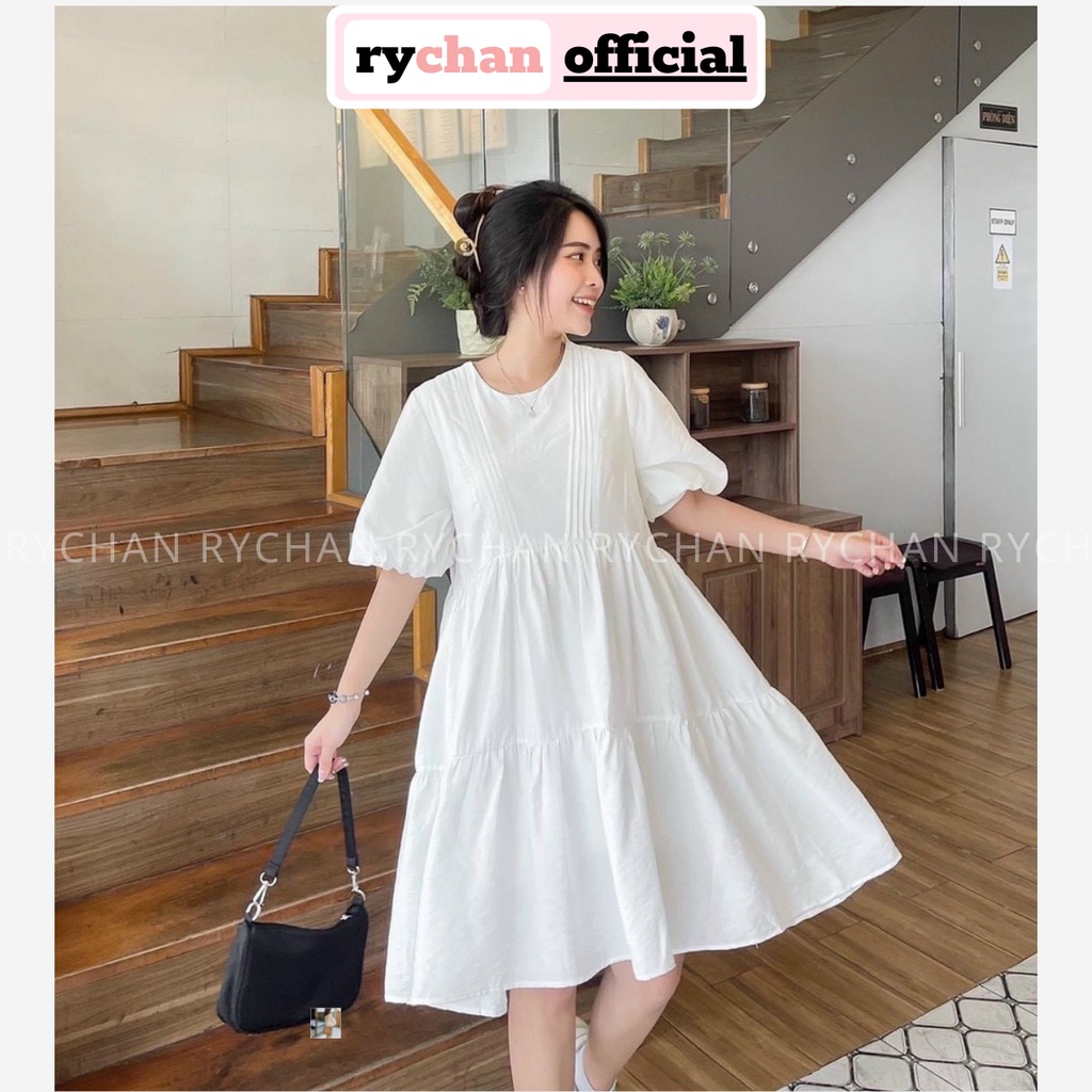 Đầm Xòe Babydoll Trắng Tay Phồng 2 Tầng Lót Trong Dày Dặn  - DX0024