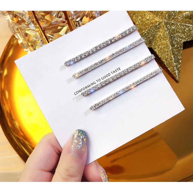 Set 4 Kẹp Tóc Đính Đá Lấp Lánh màu bạc