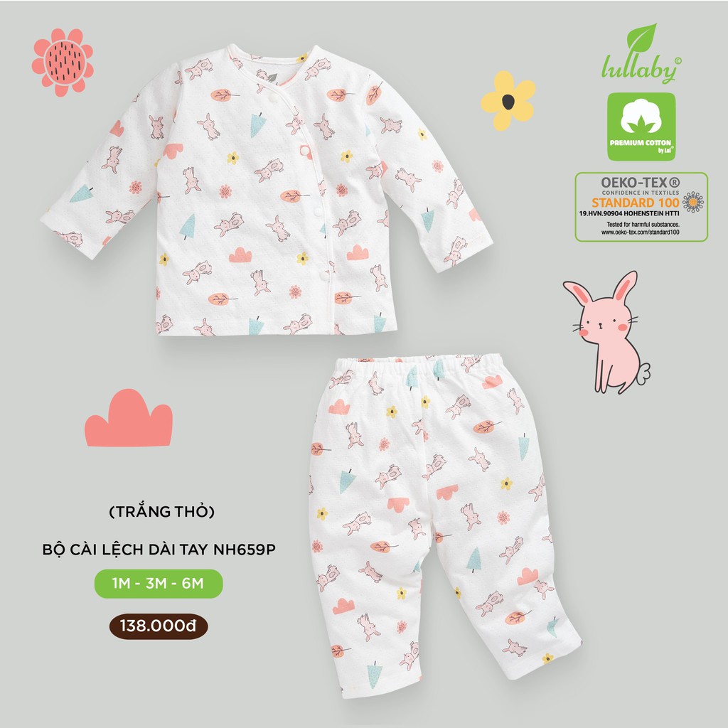 Bộ sơ sinh cài lệch vải thở Lullaby NH659P