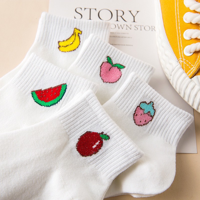 Set 5 đôi tất cổ cao Bivota vớ nữ in hình trái cây cực xinh T32