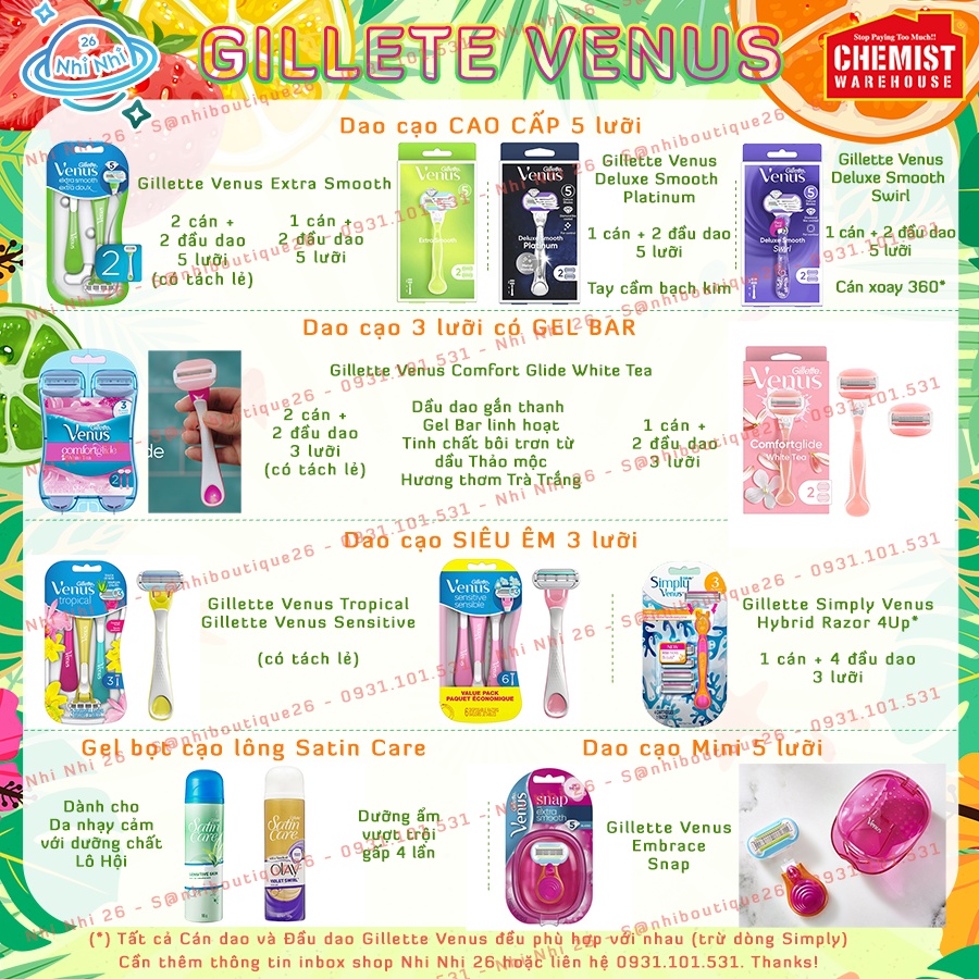 ☔️Bill Úc☔️ Dao cạo nữ 3 lưỡi Gillette Venus Sensitive / Tropical Disposable Razors ☔️ Chuẩn Chemist ☔️