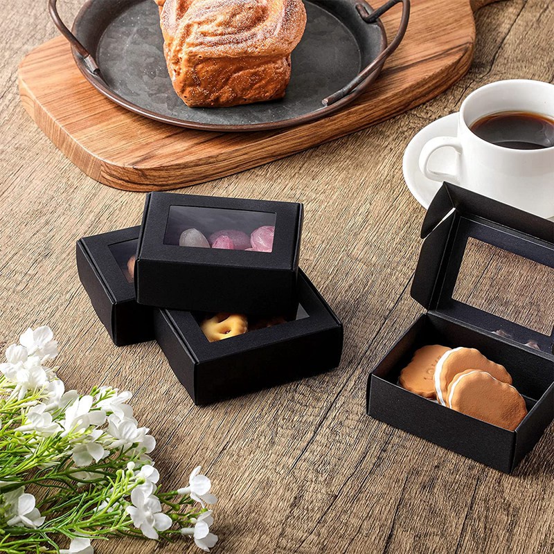 Set 50 Hộp Giấy Kraft Mini Có Cửa Sổ Đựng Xà Phòng Làm Bánh Màu Đen