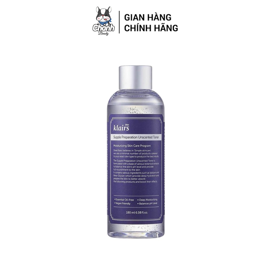 Klairs - Nước Hoa Hồng Không Mùi Dành Cho Da Nhạy Cảm Klairs Supple Preparation Unscented Toner 180ml