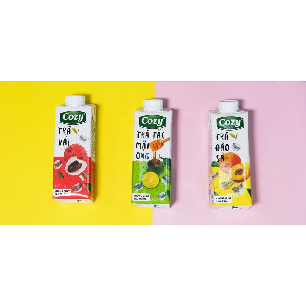 [ Freeship ] Thùng 24 hộp Trà cozy tắc mật ông / trà đào sả / trà vải ( 24 hộp*225ml ) Hoặc ( thùng 12 chai * 455ml )