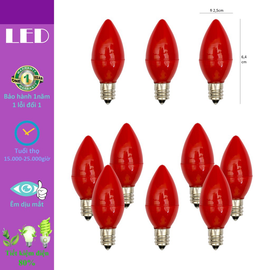 Giá Tốt -  Sỉ 50 Bóng đèn Led quả ớt trái ớt quả nhót đuôi E12 trang trí bàn thờ màu đỏ LCh-E12R