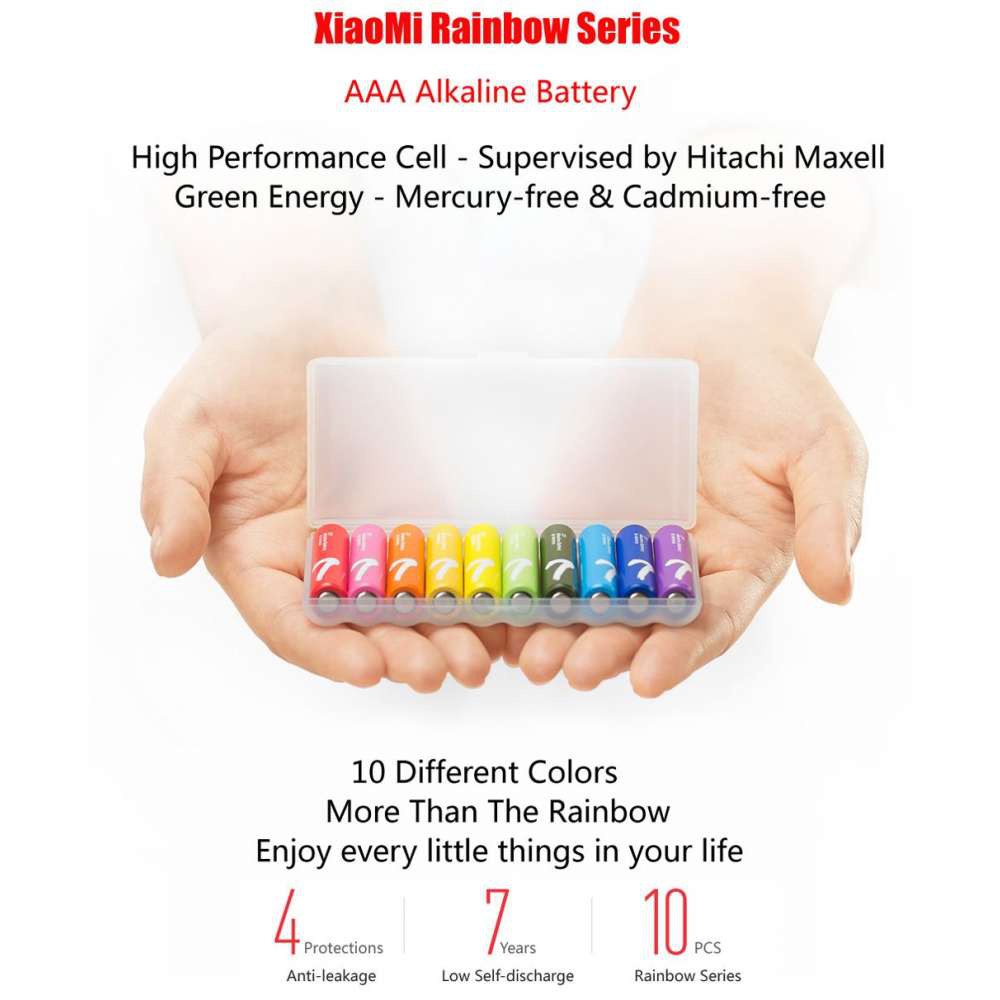 Hộp 10 viên pin tiểu Xiaomi Rainbow AA / AAA - Pin tiểu Alkaline Rainbow số 5 AA, số 7 AAA chính hãng
