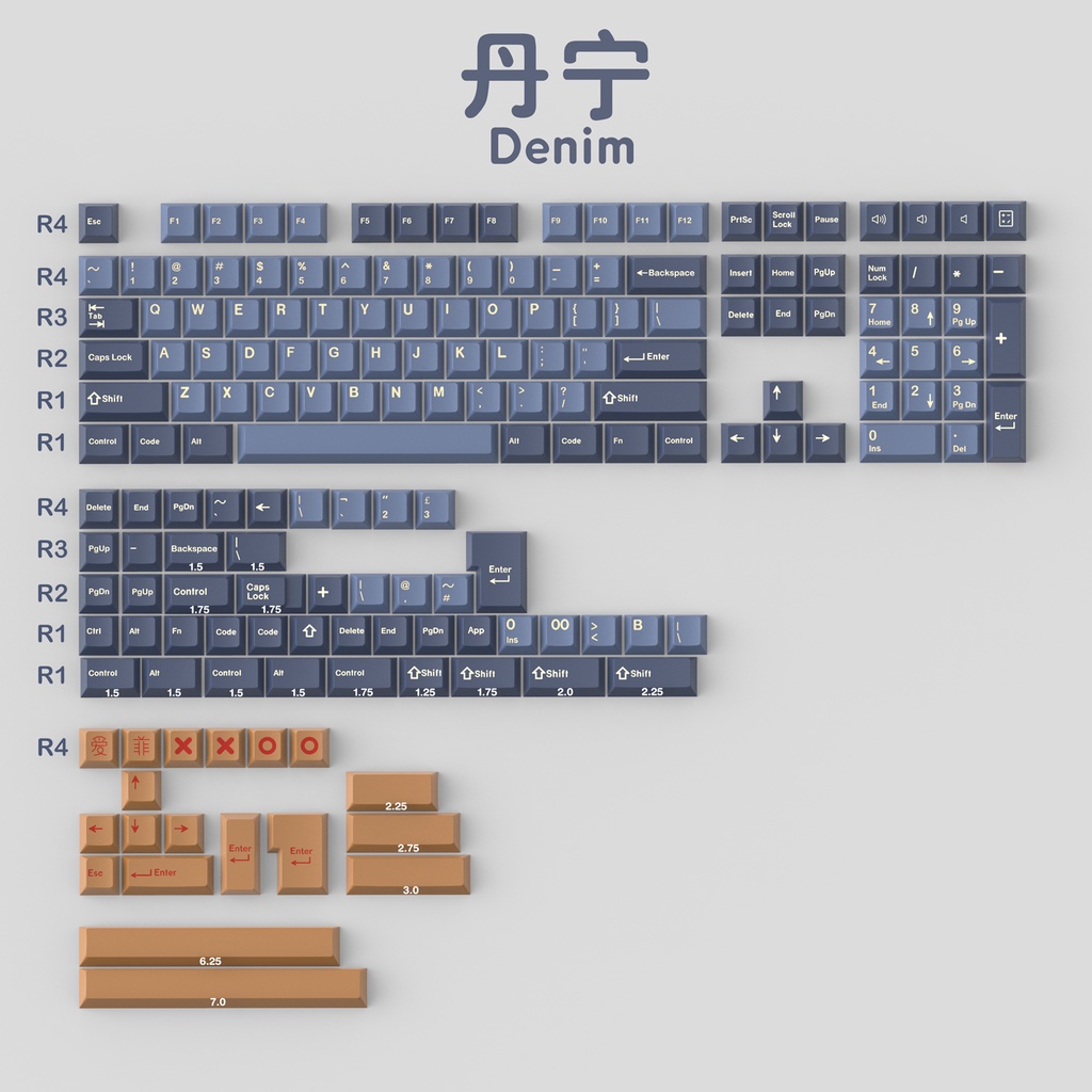 Keycap CMK Denim 173 nút doubleshot nút bàn phím cơ màu cực đẹp, cherry profile