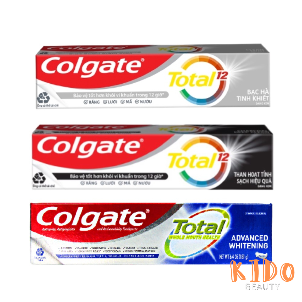 Kem đánh răng Colgate Total Advanced Whitening Mỹ 181g | Maxfresh Mỹ | Bạc Hà Tinh Khiết | Than Hoạt Tính 170g