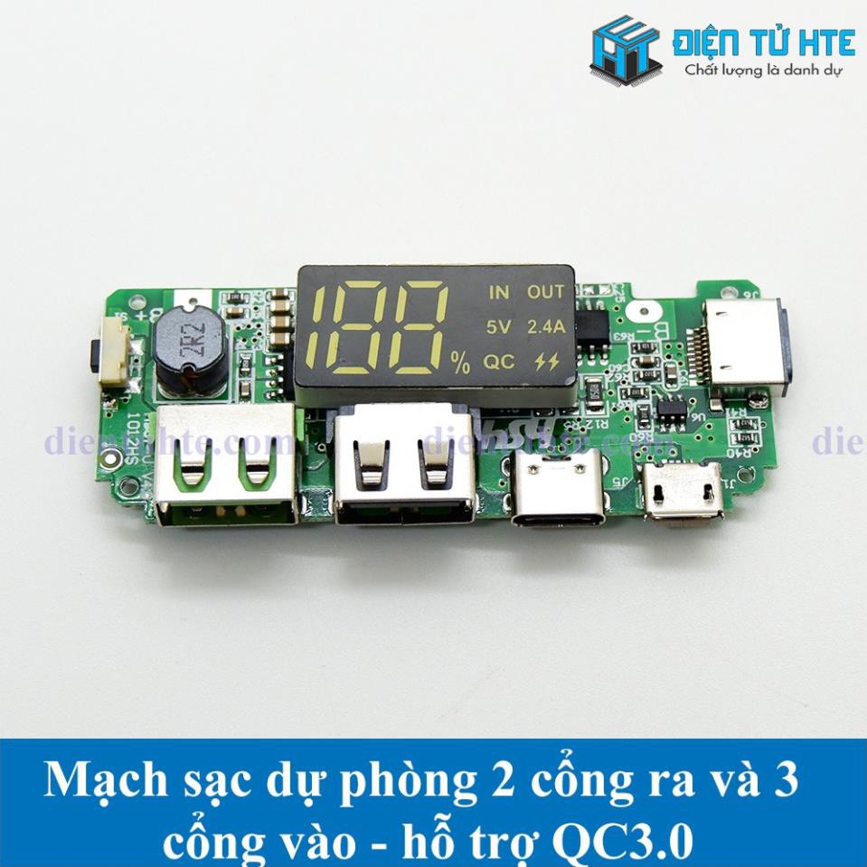 Mạch Pin dự phòng vào 3 cổng - ra 2 cổng 5V 2.4A hỗ trợ sạc nhanh QC [HTE Quy Nhơn CN2]