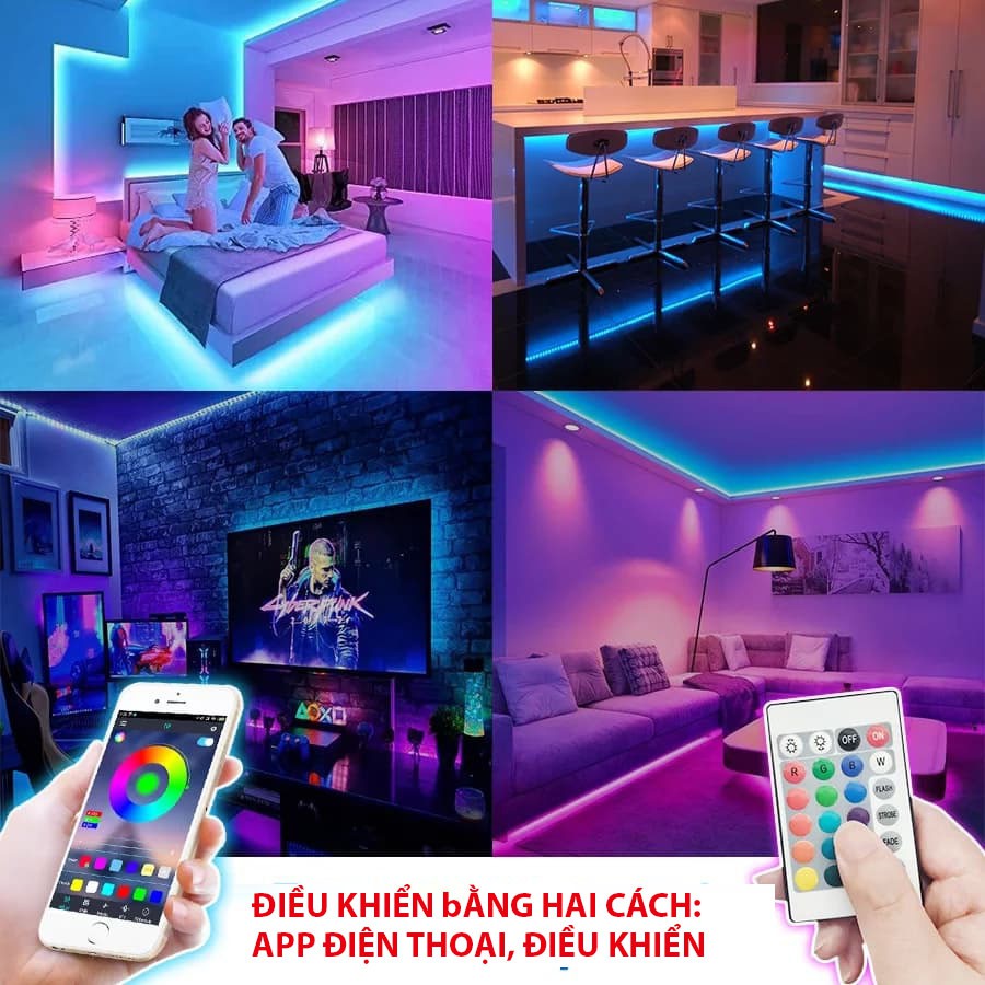 Đèn led tik tok đổi màu RGB 5m 5050 cảm biến nhạc, kết nối Wifi đèn led trang trí, dán tường điều kiển qua app