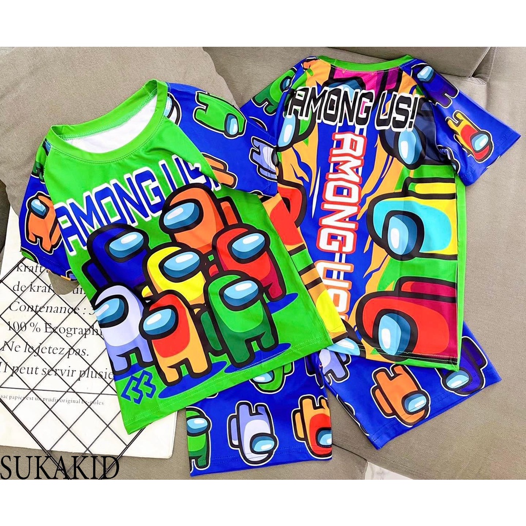 Bộ Squit Game cho bé in chuyển nhiệt 3D chất liệu thoáng mát co 3 màu.trắng đen.xanh Among.bé từ 6kg đến 40kg.TN03.