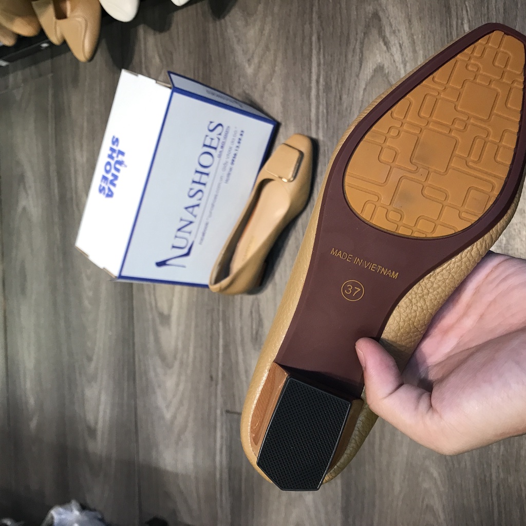 Cao gót nữ mũi tròn Lunashoes 9014 giầy da bò thật cho mẹ bảo hành 24 tháng vnxk guốc búp bê mềm đi êm chân