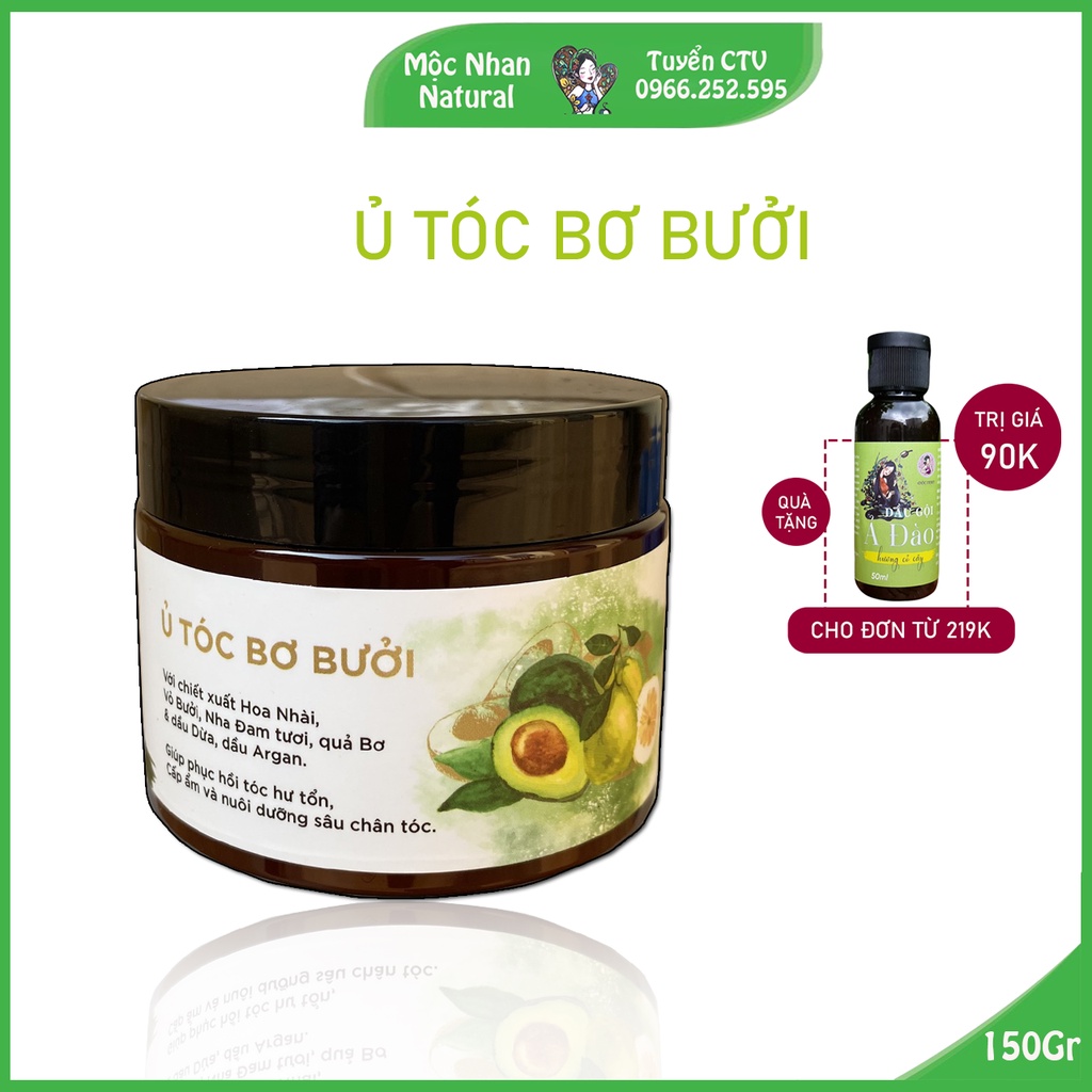 Ủ tóc bơ bưởi Mộc Nhan Natural, phục hồi hư tổn, cấp ẩm và nuôi dưỡng sâu chân tóc