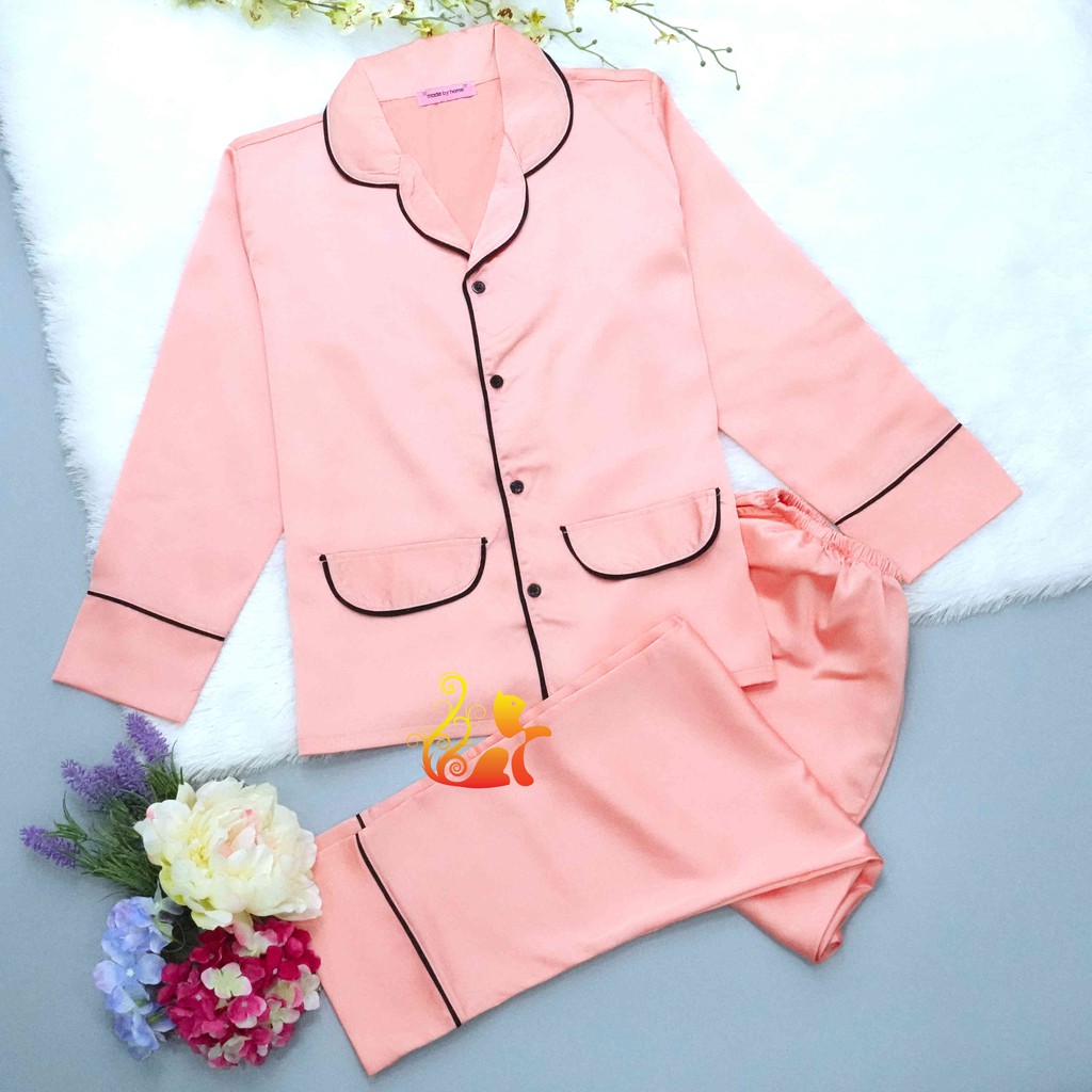 Bộ Đồ Mặc Nhà Pijama Satin Lụa Tay Dài Cao Cấp - "Viền Túi Đắp" Siêu Mát - Dưới 60kg