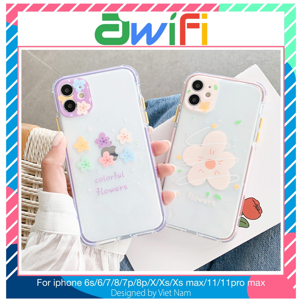 Ốp lưng iphone hoa Colorful trong 4 góc 6/6plus/6s/6splus/7/7plus/8/8plus/x/xr/xs/11/12/pro/max/plus/promax - Awifi V2-6
