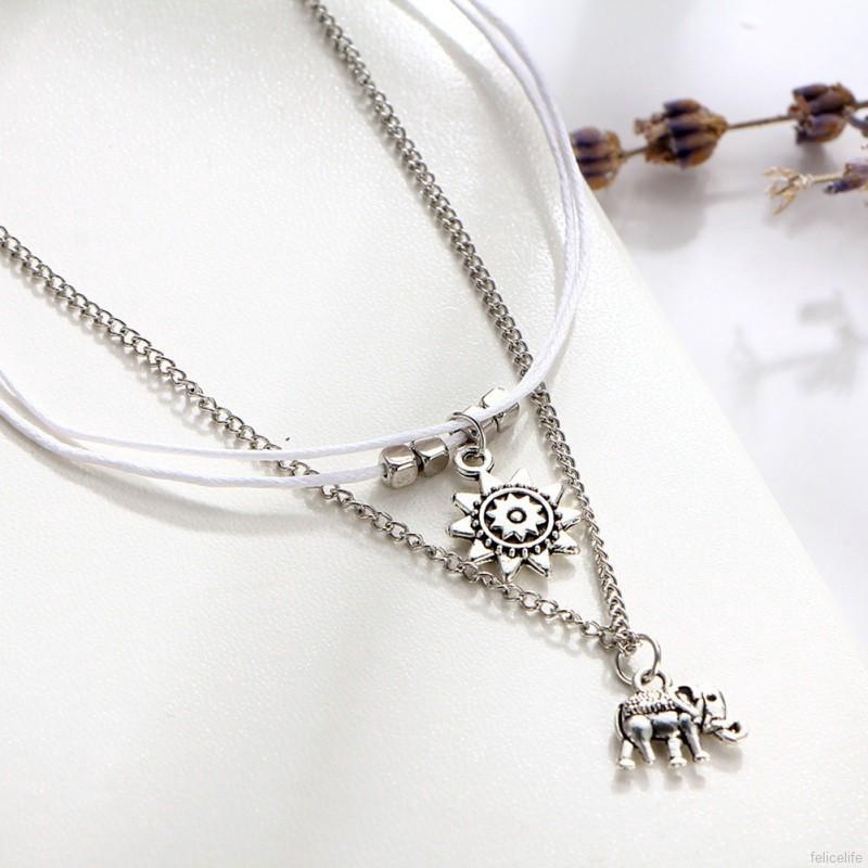 Vòng chân 2 dây họa tiết con voi mặt trời dễ thương