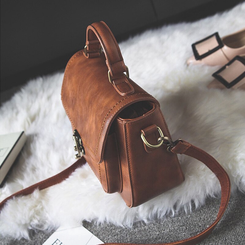 Túi Đeo Chéo Chuwanglin Làm Bằng Da Phối Khóa Vintage Dành Cho Nữ