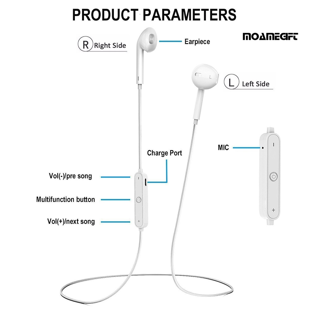 moamegift Bluetooth 4.2 Wireless Stereo In-Ear Sports Headphone Earphone for Android iOS