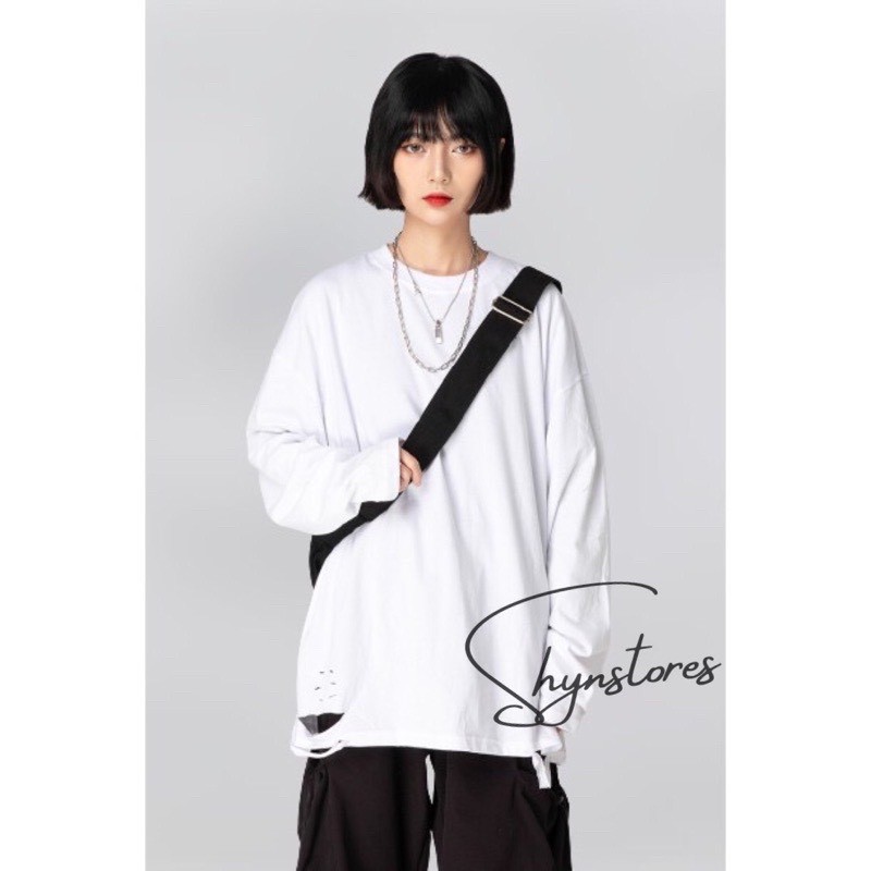 Áo sweater dáng dài form rộng kiểu dáng rách cá tính vanmiushop