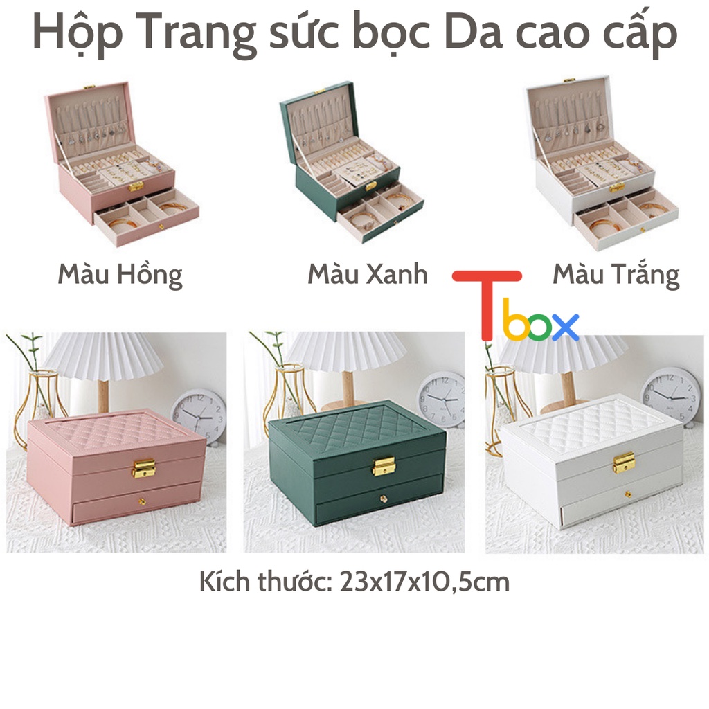 Hộp đựng trang sức bằng Da cao cấp - Hộp đựng nữ trang có ngăn kéo đa năng KT 23x17x10,5cm