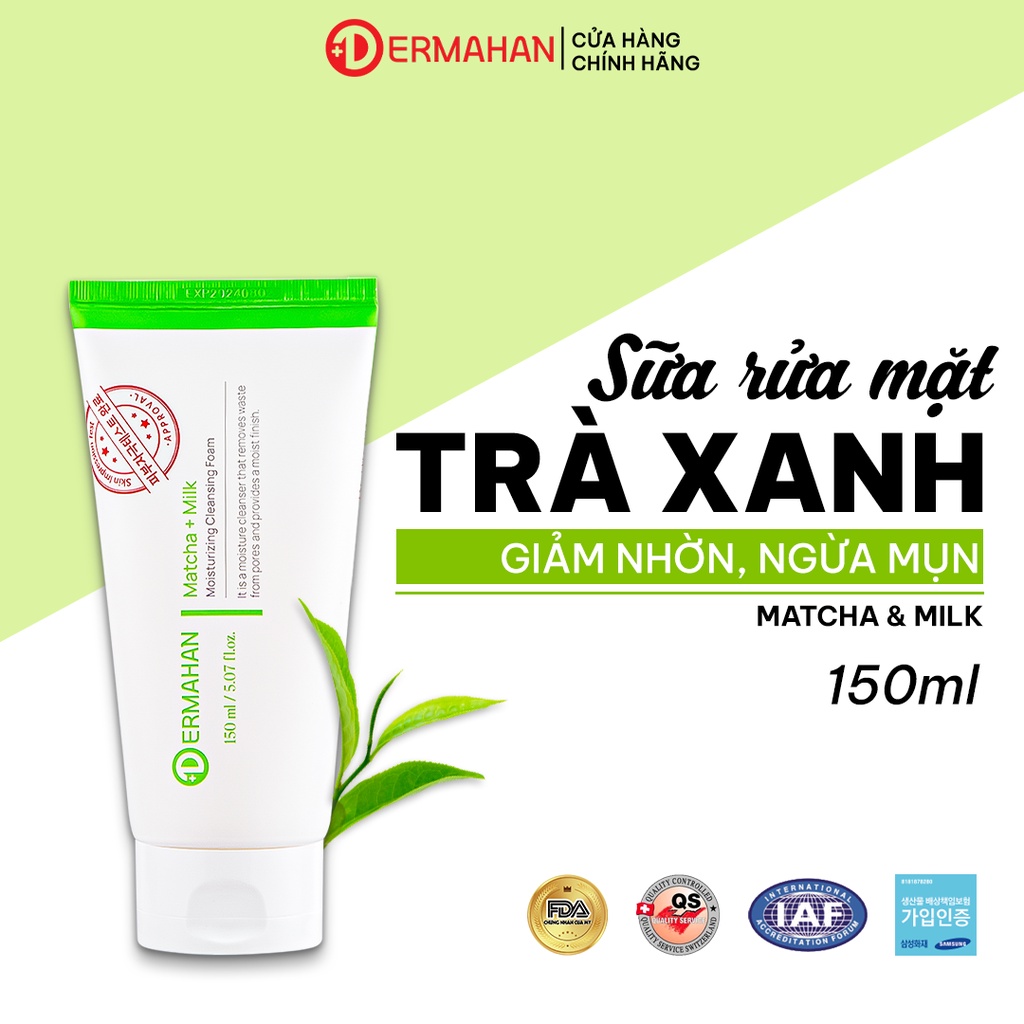 Bộ Đôi Sữa Rửa Mặt Trà Xanh Giảm Nhờn, Ngừa Mụn Dermahan 150ml Và Kem Dưỡng Đa Năng 3 Trong 1 Dermahan 40ml