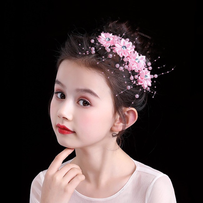 Kẹp tóc hoa vải tua rua màu sắc đáng yêu cho bé BE06