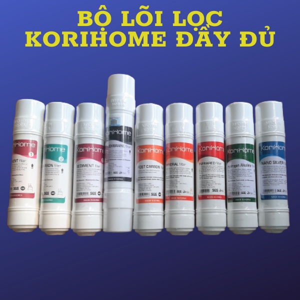 BỘ 9 LÕI LỌC KORIHOME GỒM:2 LÕI SEDIMENT,1 LÕI PRE CARBON,1POST CARBON,1 RO,1 NANO,1 HYDROGEN,1 MINERAL.INFRARED