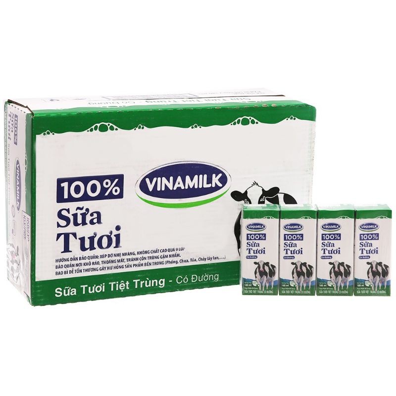 LỐC SỮA TƯƠI VINAMILK 100% CÓ ĐƯỜNG HỘP  110 ML