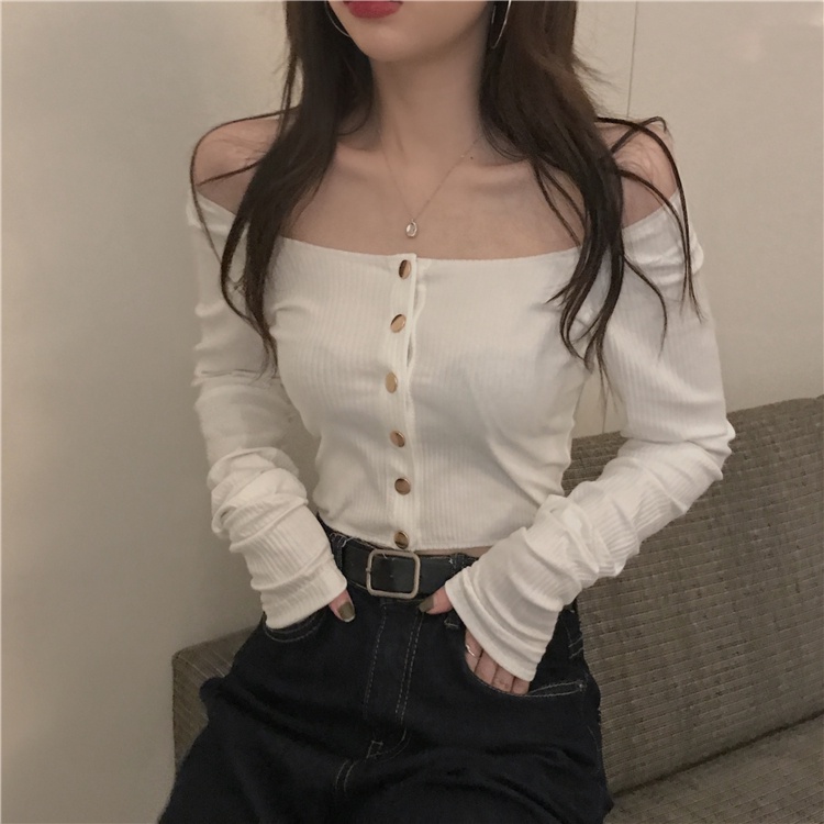 Dễ Thương Áo Kiểu Tay Dài Trễ Vai Quyến Rũ Trẻ Trung Cho Bạn Gái