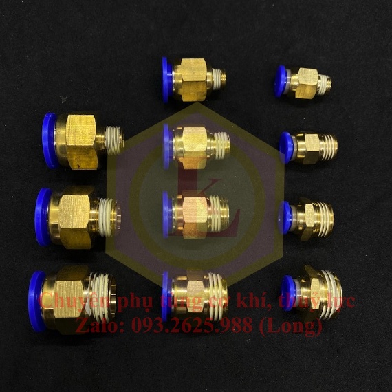 Nối nhanh ren ngoài ống nhựa PU phun sương thẳng, đầu nối nhanh dẫn hơi, nước, khí nén, PC Xanh