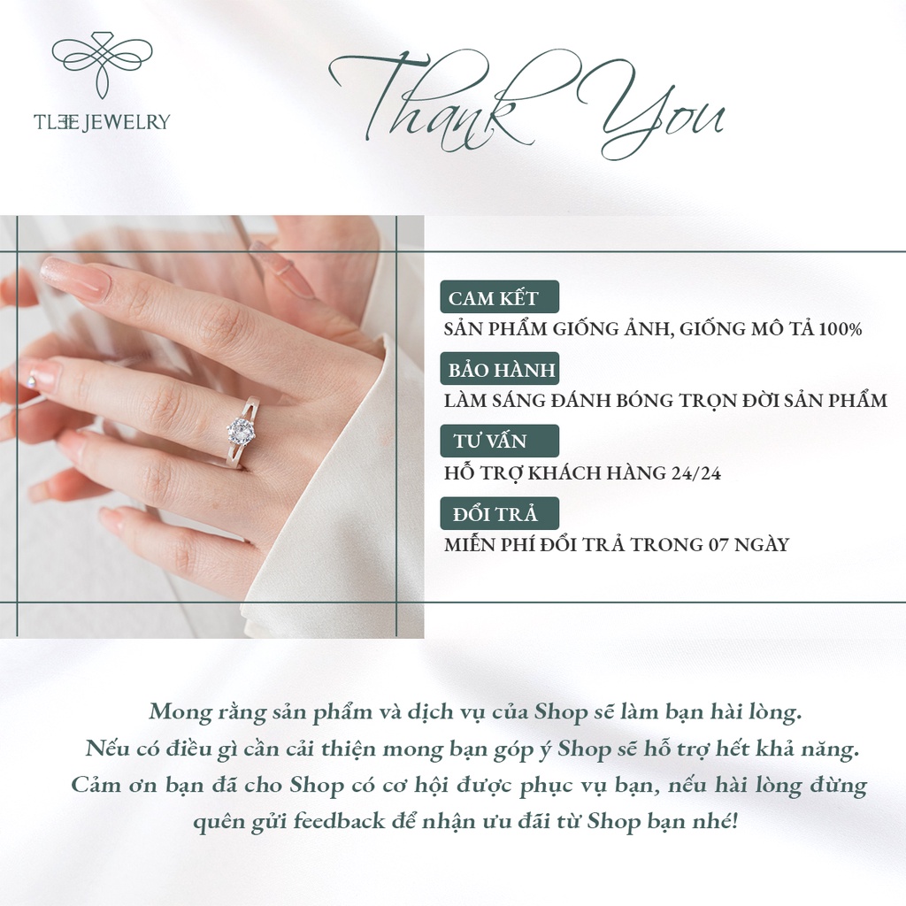 Nhẫn bạc nữ TLEE trụ đá 6 chấu cao 7li viền trơn sang trọng NCJ A0200