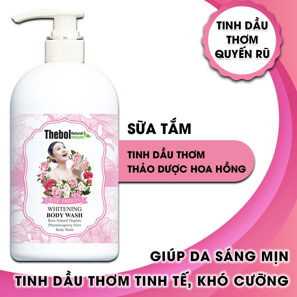 Sữa tắm Thebol tinh dầu thơm, thảo dược Hoa Hồng 580g