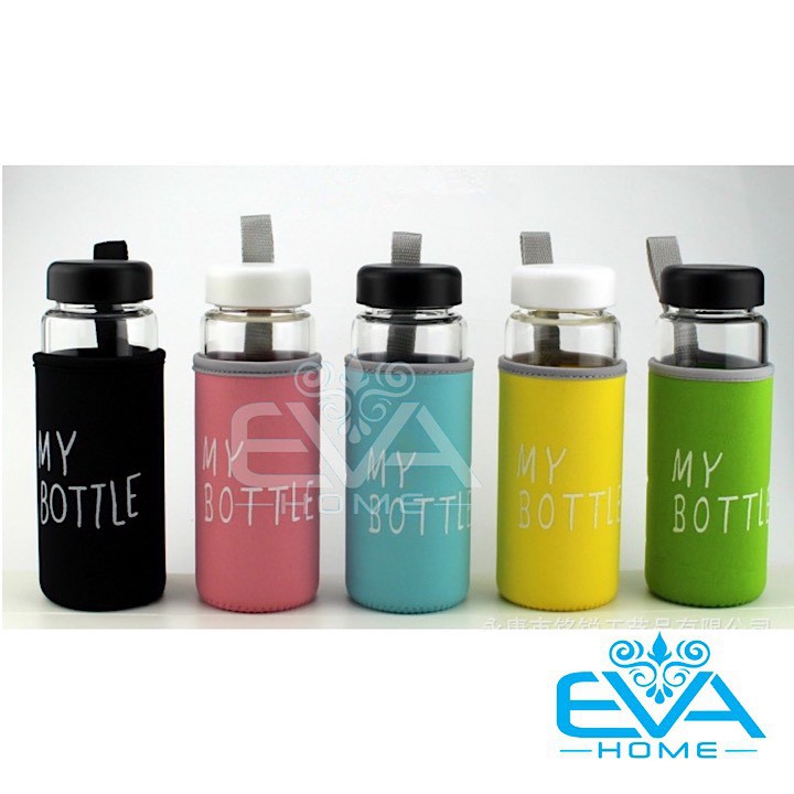 Bình Nước Thủy Tinh In Chữ My Bottle Kèm Vỏ Bọc Vải Neoprene Nhiều Màu 500ml