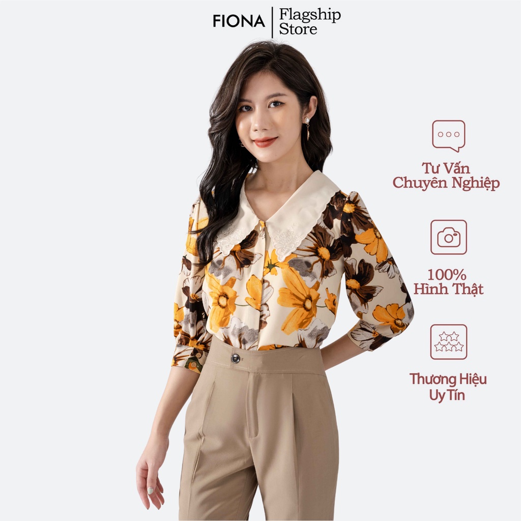 Áo sơ mi nữ dáng suông tay lỡ FIONA họa tiết hoa cúc to F550407