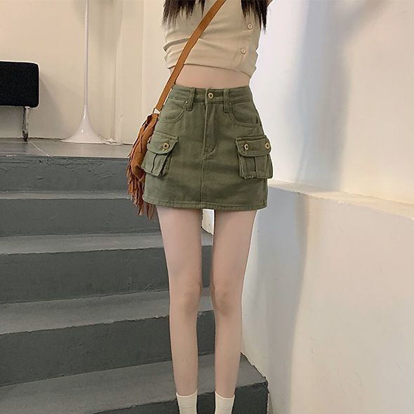 Chân váy jean Chữ A Lưng Cao Thời Trang Mùa Hè 2022 Mới Cho Nữ